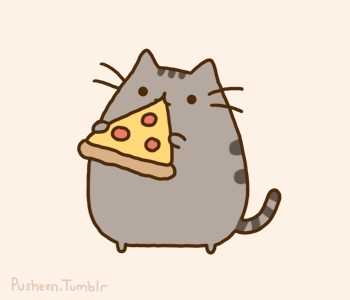 Drawing of a cat eating pizza